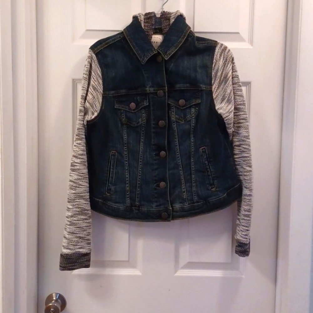 Torrid Womens Denim French Terry Jean Jacket Sweater Sleeve Hood Women Size 00